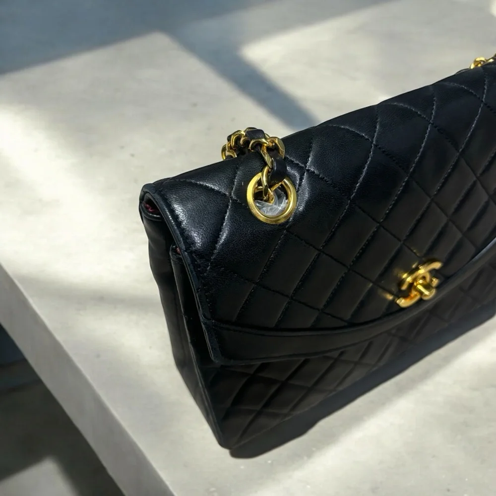 CHANEL Vintage 1986 Classic Quilted Lambskin Flap Bag Black/Red